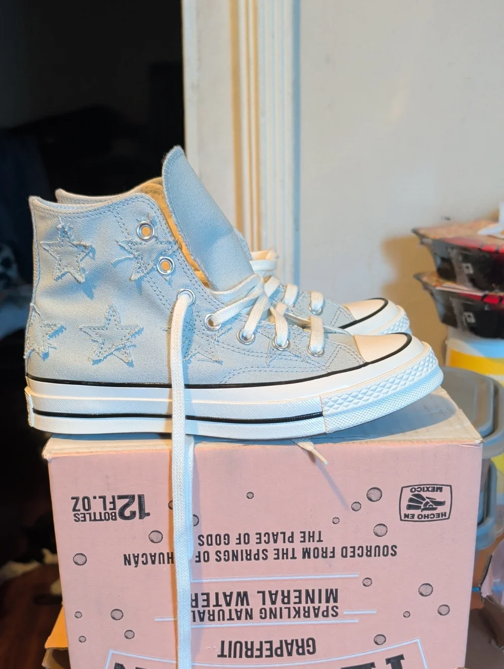 Converse Light Blue High-Top Sneakers with Star Stitching